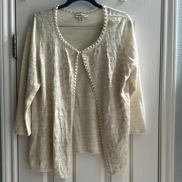 Coldwater Creek Cream Cardigan Sweater Crotchet Detail Boho Women’s XL 16 Y2K - Picture 1 of 10